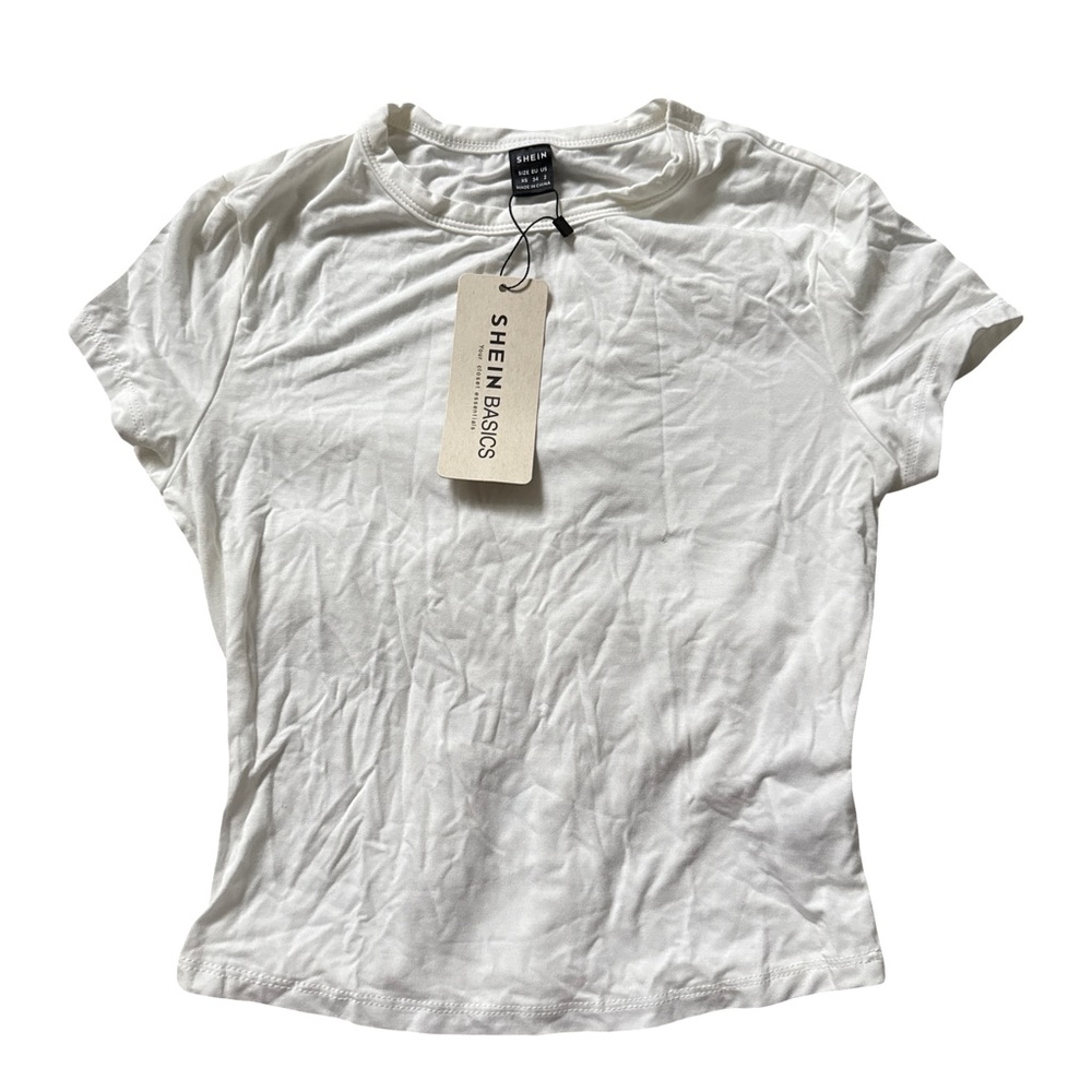SHEIN White Fitted Cap Sleeve T-Shirt